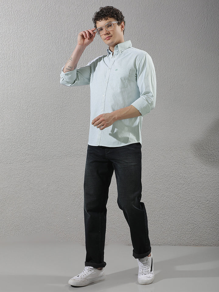 Green 100% Cotton Verical Stripes Shirt
