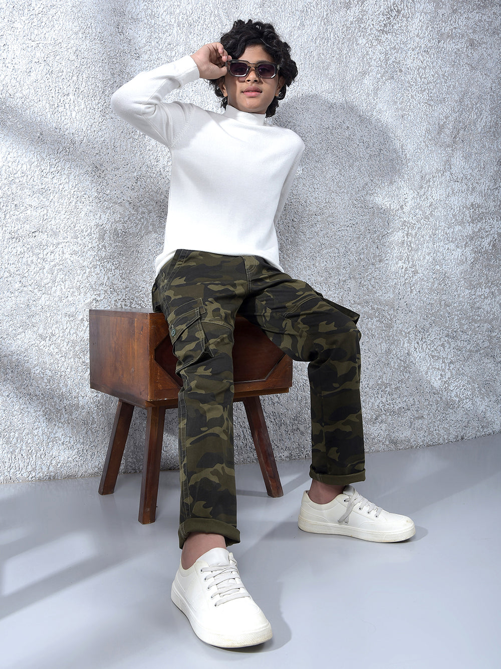 Olive Camouflage Print Cargo Trousers