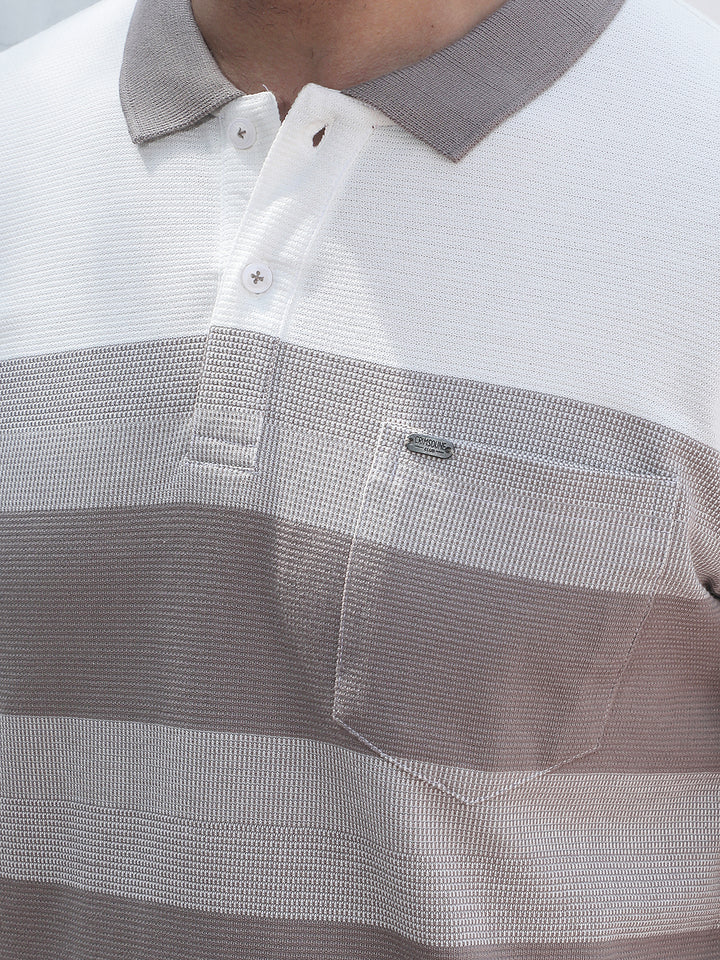 Purple Horizontal Striped Polo Neck T-Shirt