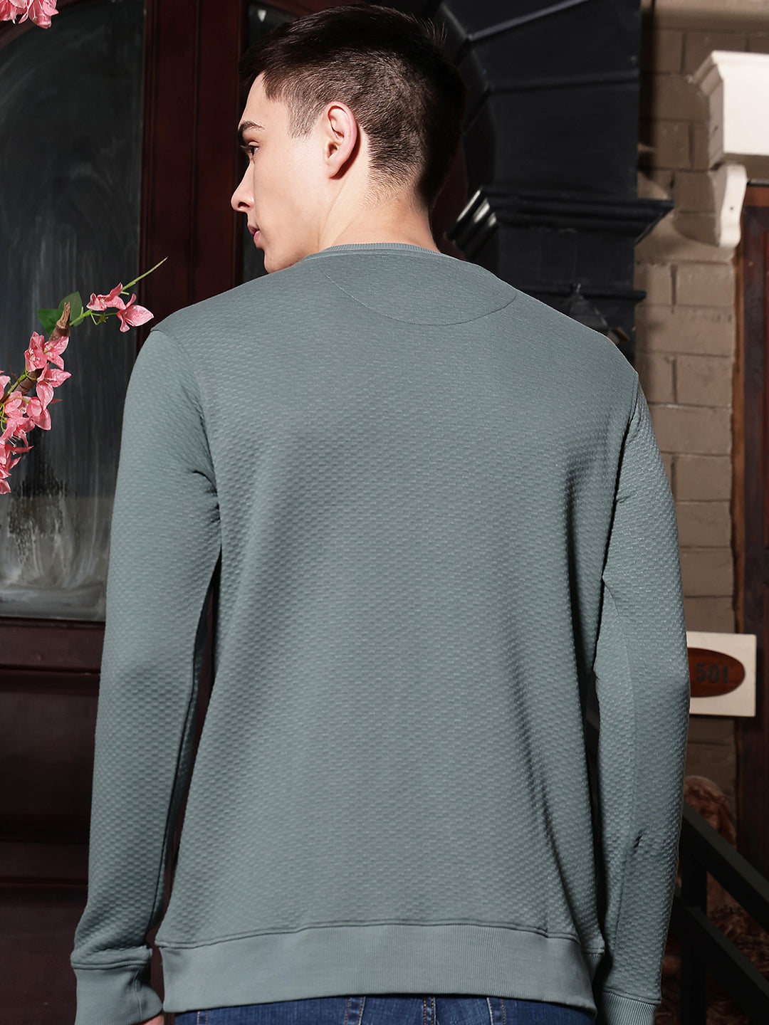 Relaxed Moss Green Jacquard Sweatshirt