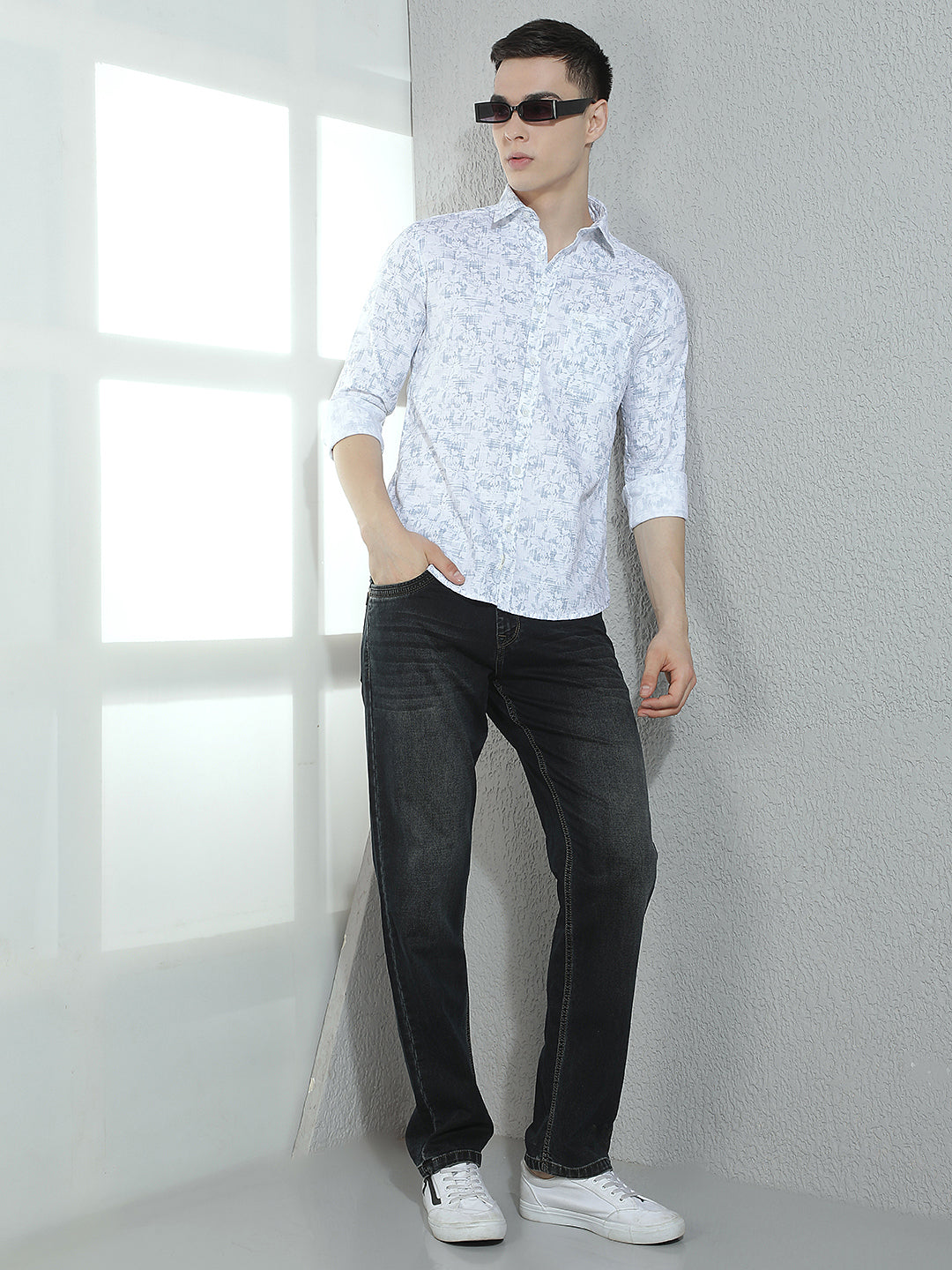 Powder Blue Floral Easy Wear Shirt