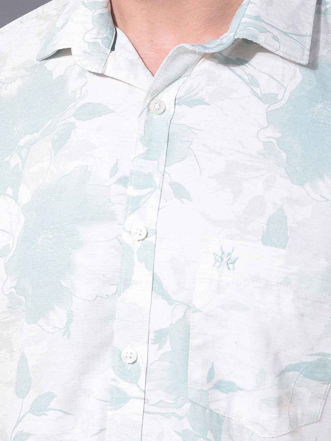 Green Floral Print Linen Shirt