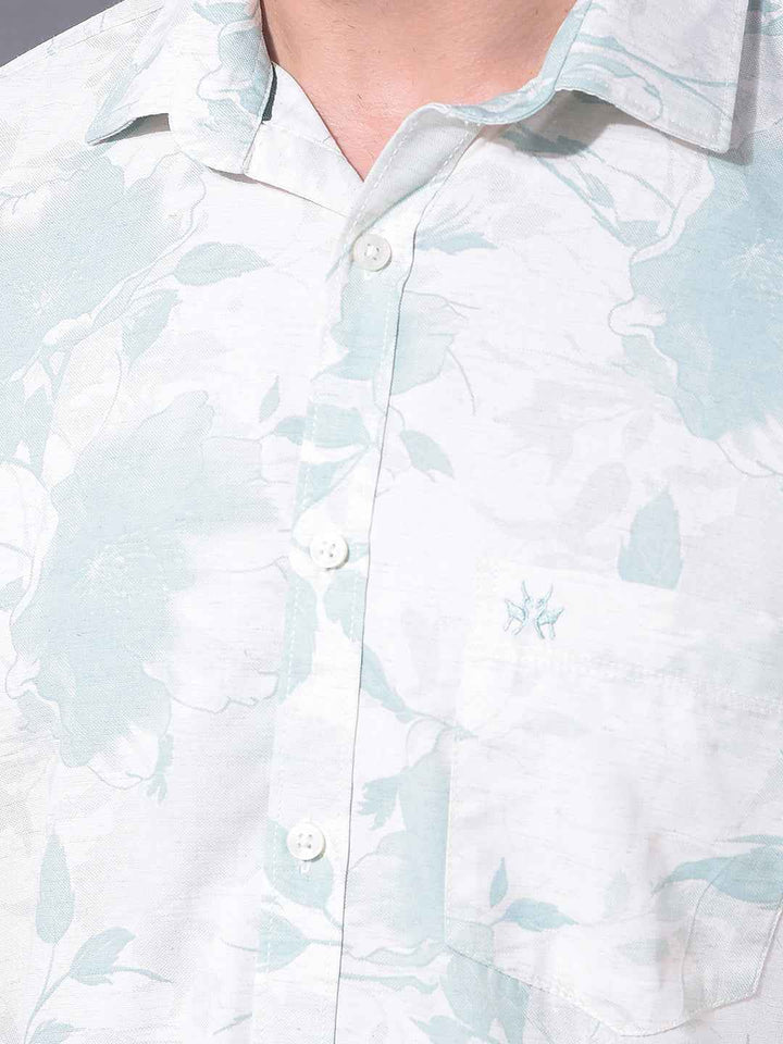Green Floral Print Linen Shirt