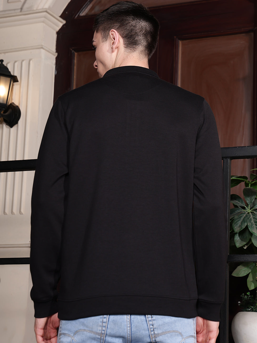 Black Polo Neck Front Open Sweatshirt