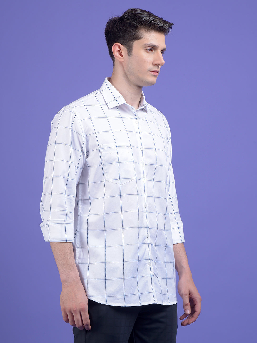White Windowpane Check 100% Cotton Shirt