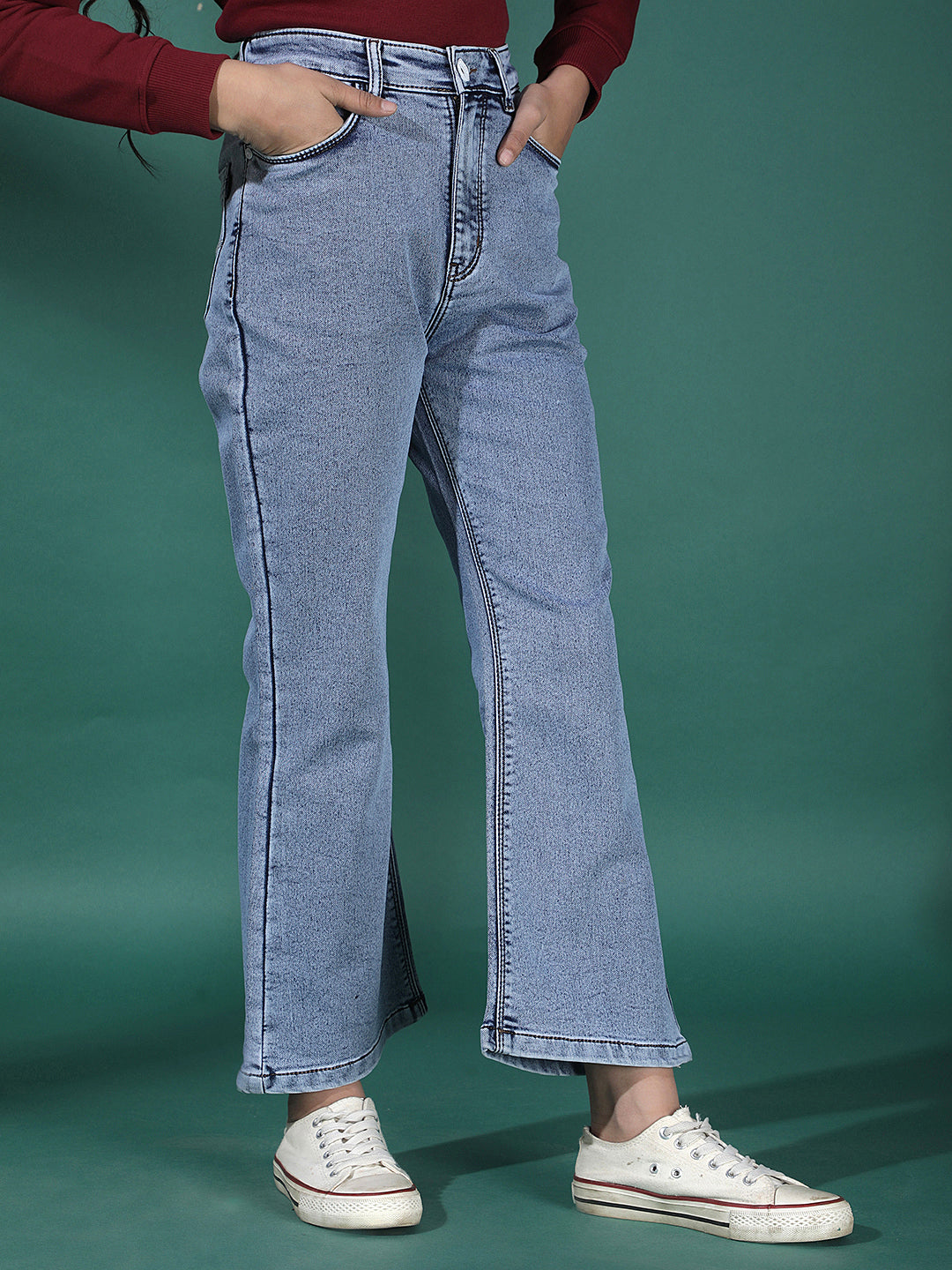 Girl's Blue Bootcut Cargo Jeans-Girls Jeans-Crimsoune Club