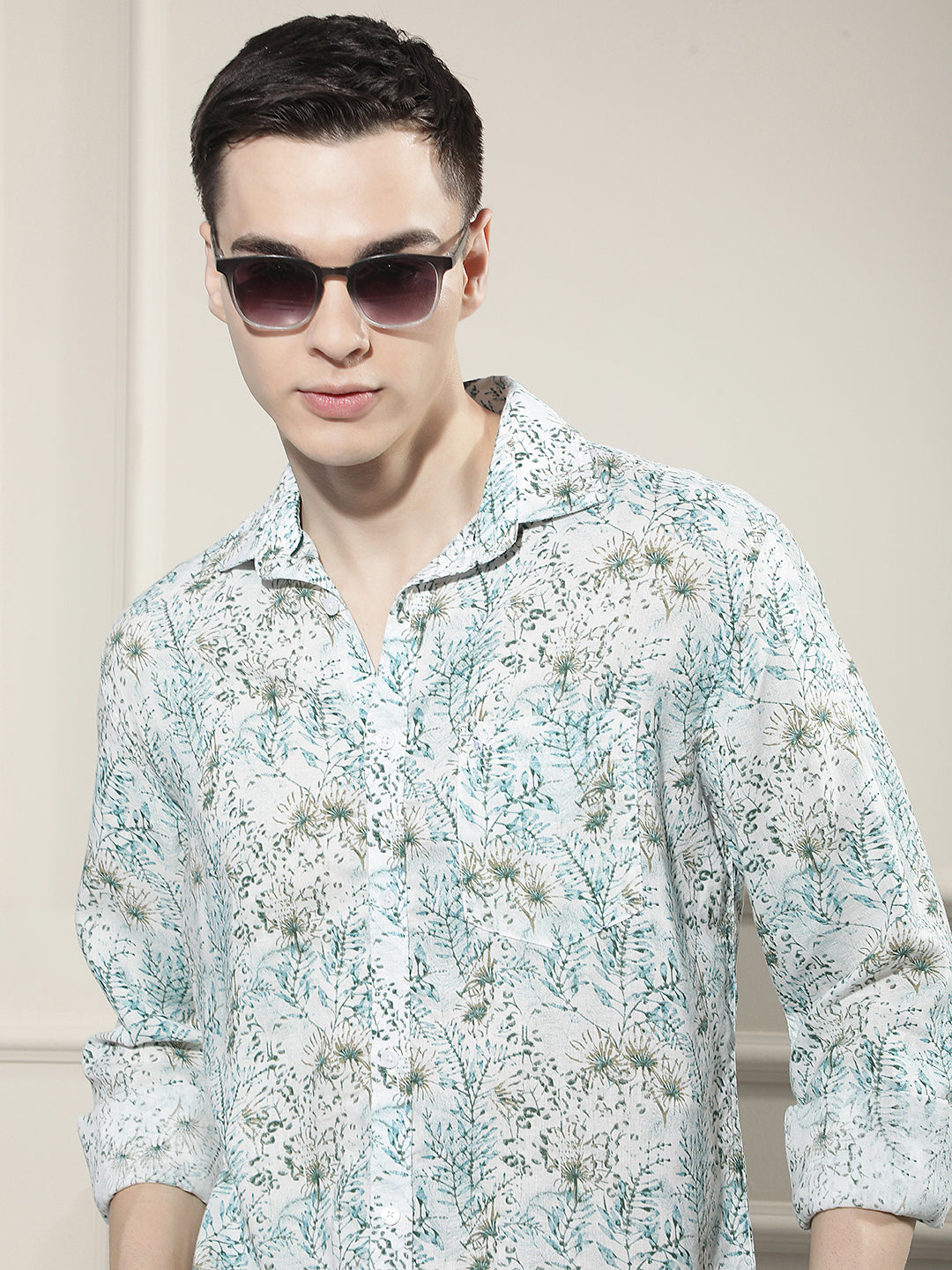 Multi-Color Floral Print Linen Shirt