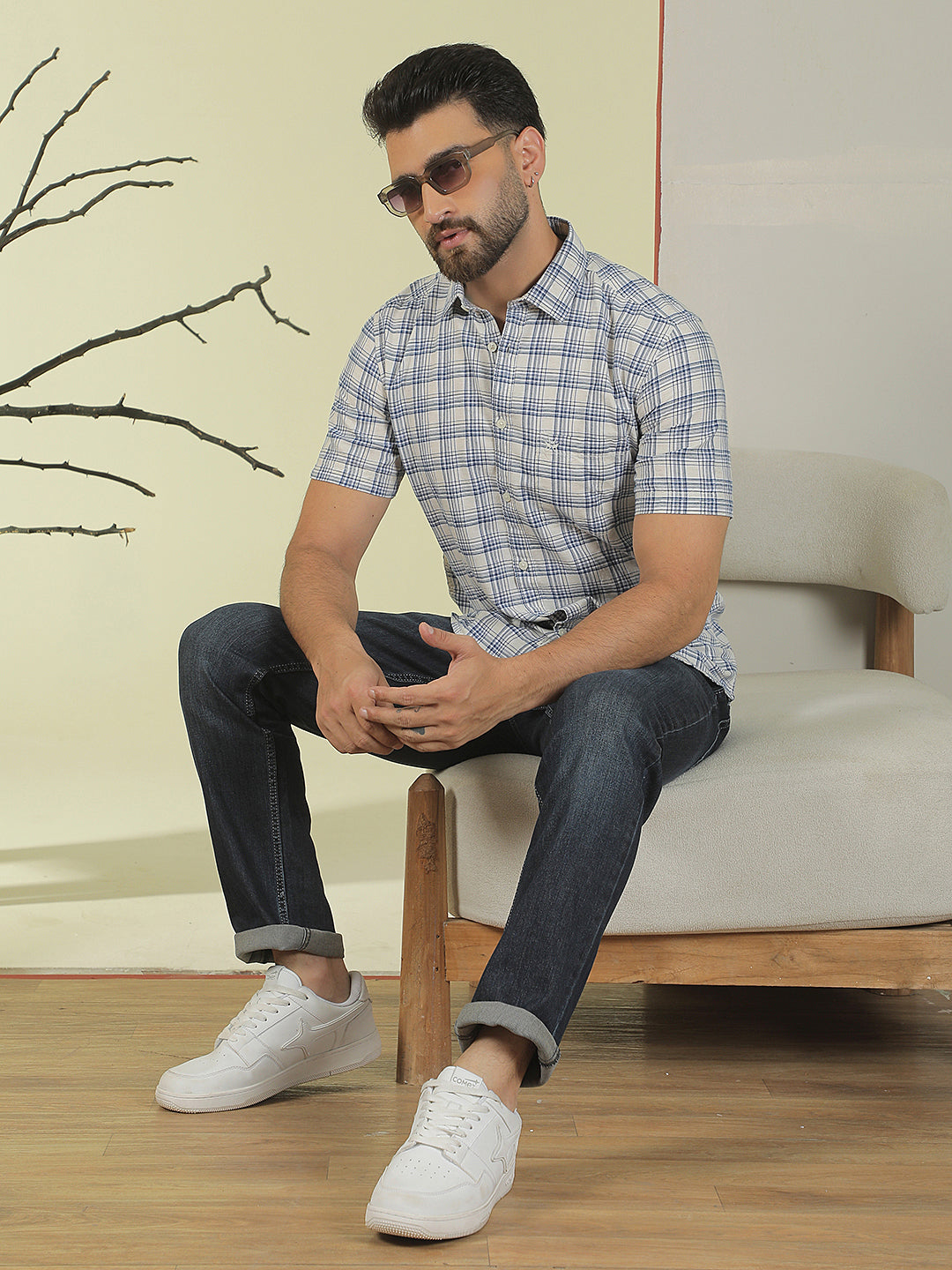 Blue Checked Linen Shirt