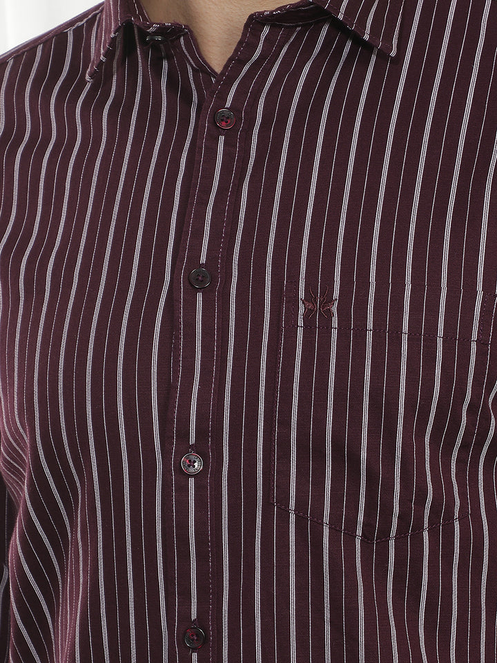 Wine Vertical Striped Shirt