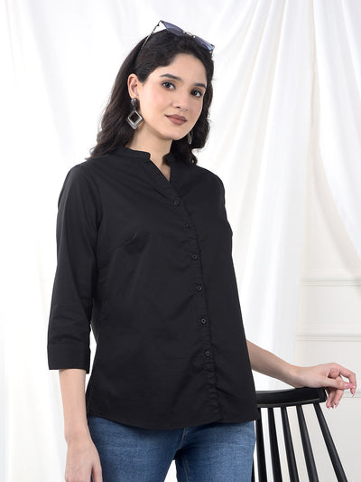 Jet Black Soft-Touch Mandarin Collar Shirt