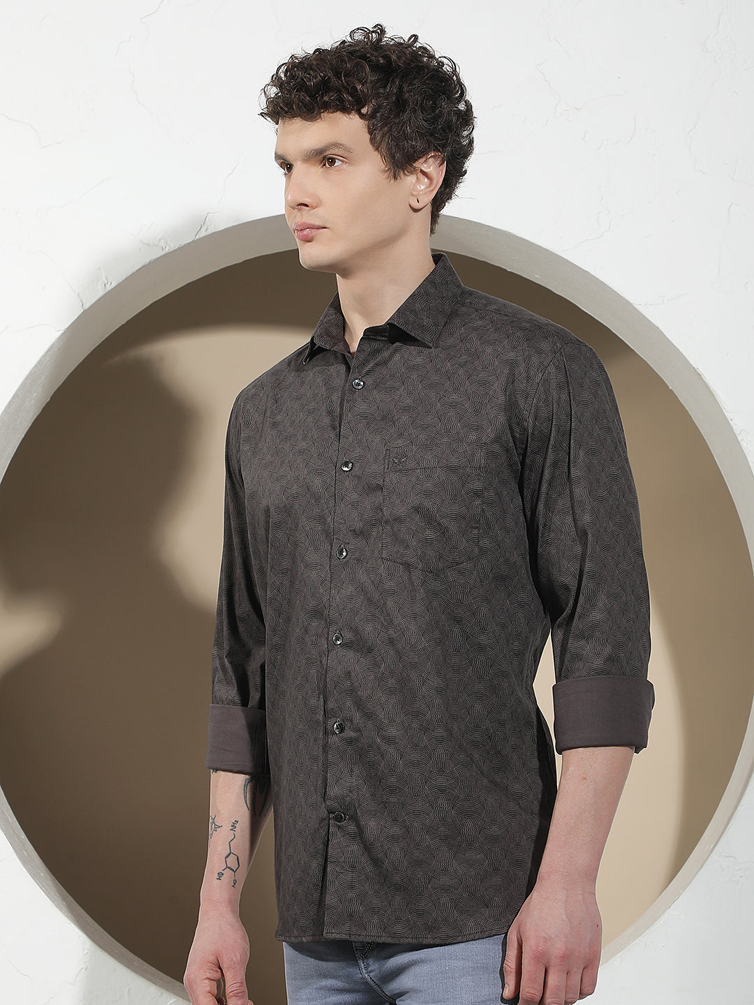 Smart Brown Printed Shirt