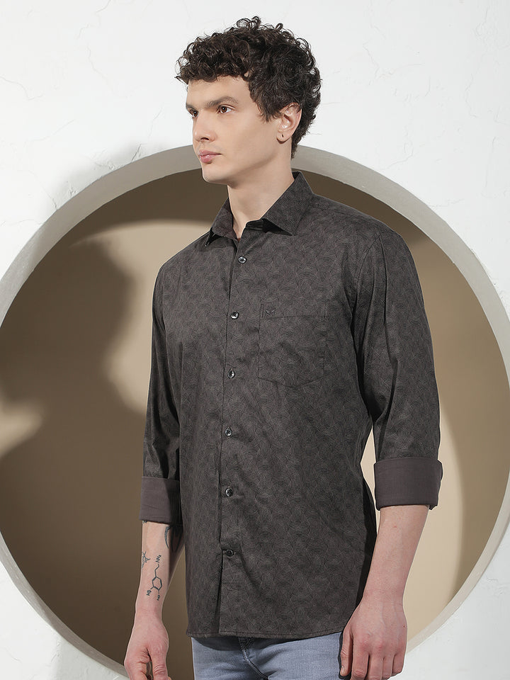 Smart Brown Printed Shirt