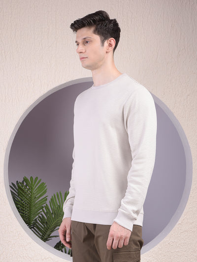 Textured Beige Casual Sweatshirt
