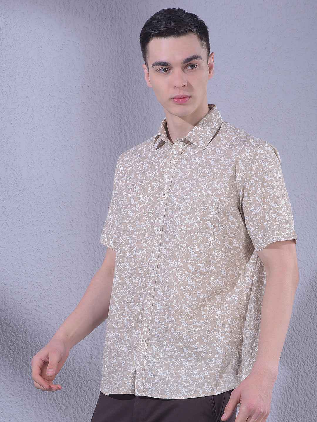 Tan Floral Print Shirt