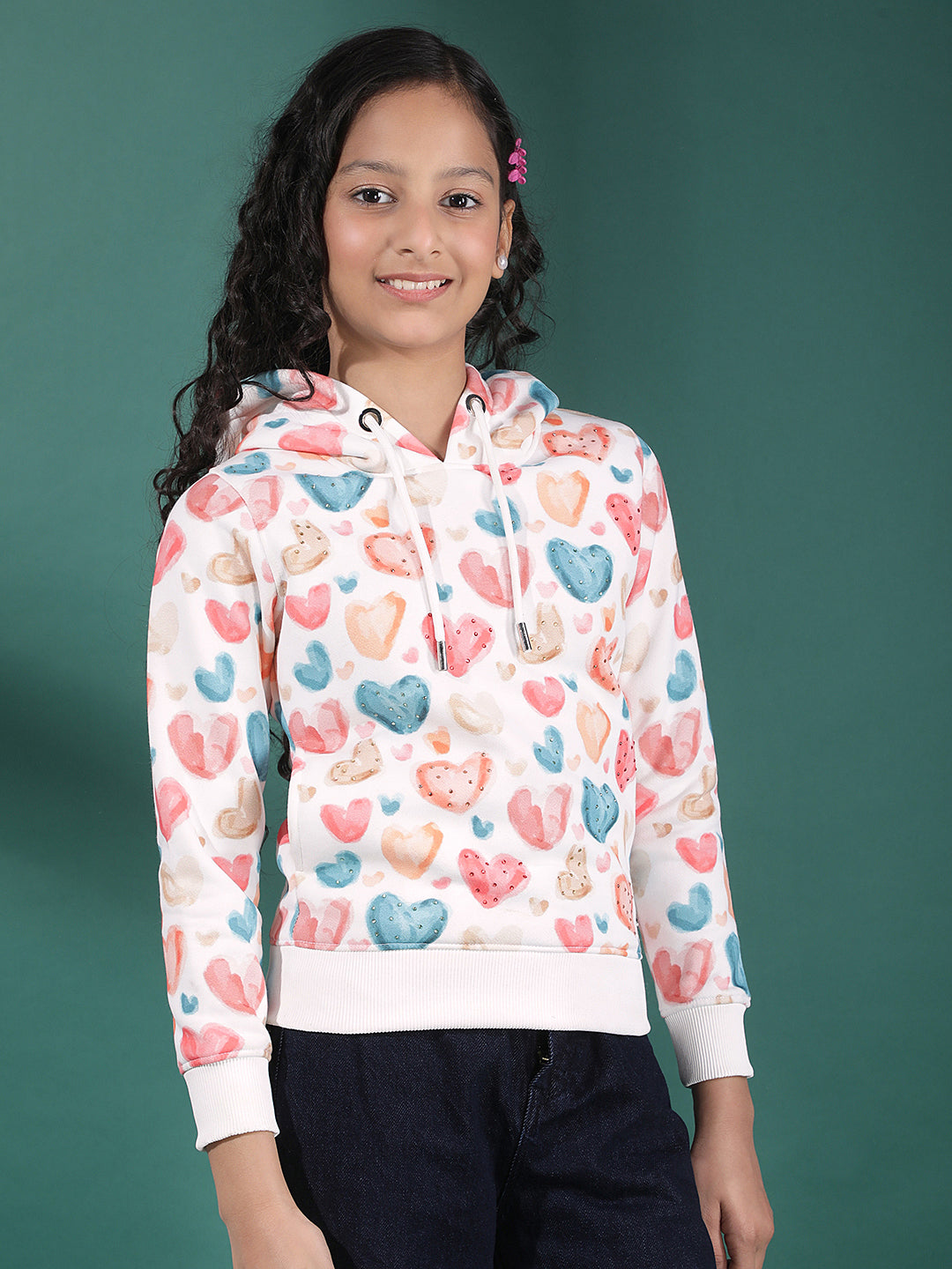 Multi Color Printed Hooded Neck Sweatshirt