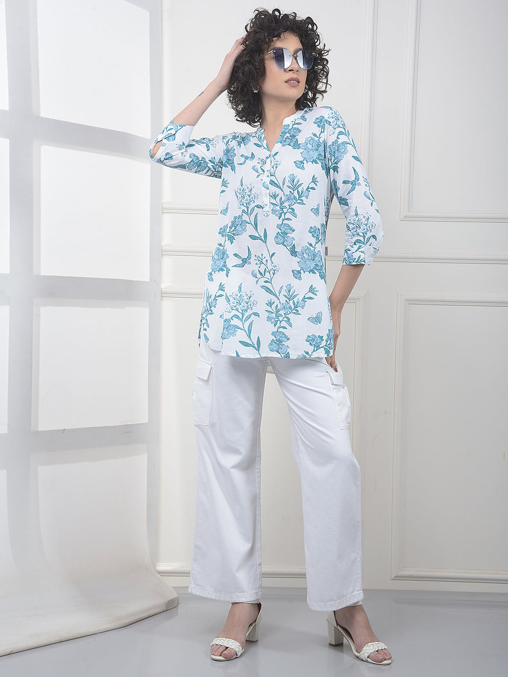 White 100% Cotton Wide-Leg Cargo Jeans