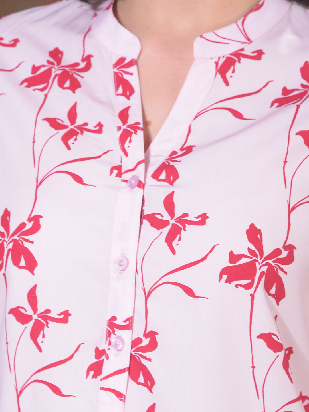 Red Modal Floral Print V-Neck Top