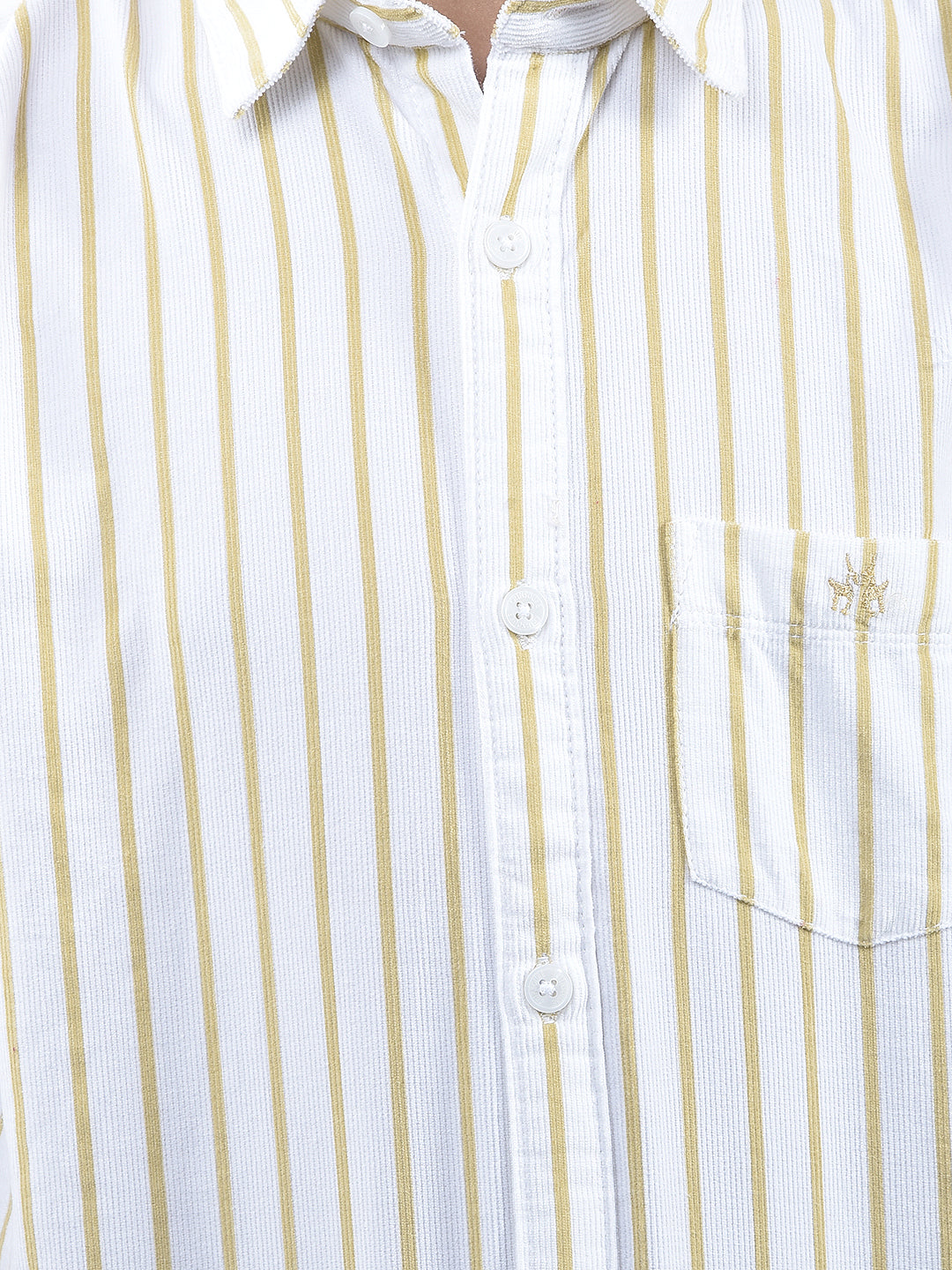 Beige Vertical Stripes 100% Cotton Corduroy Shirt