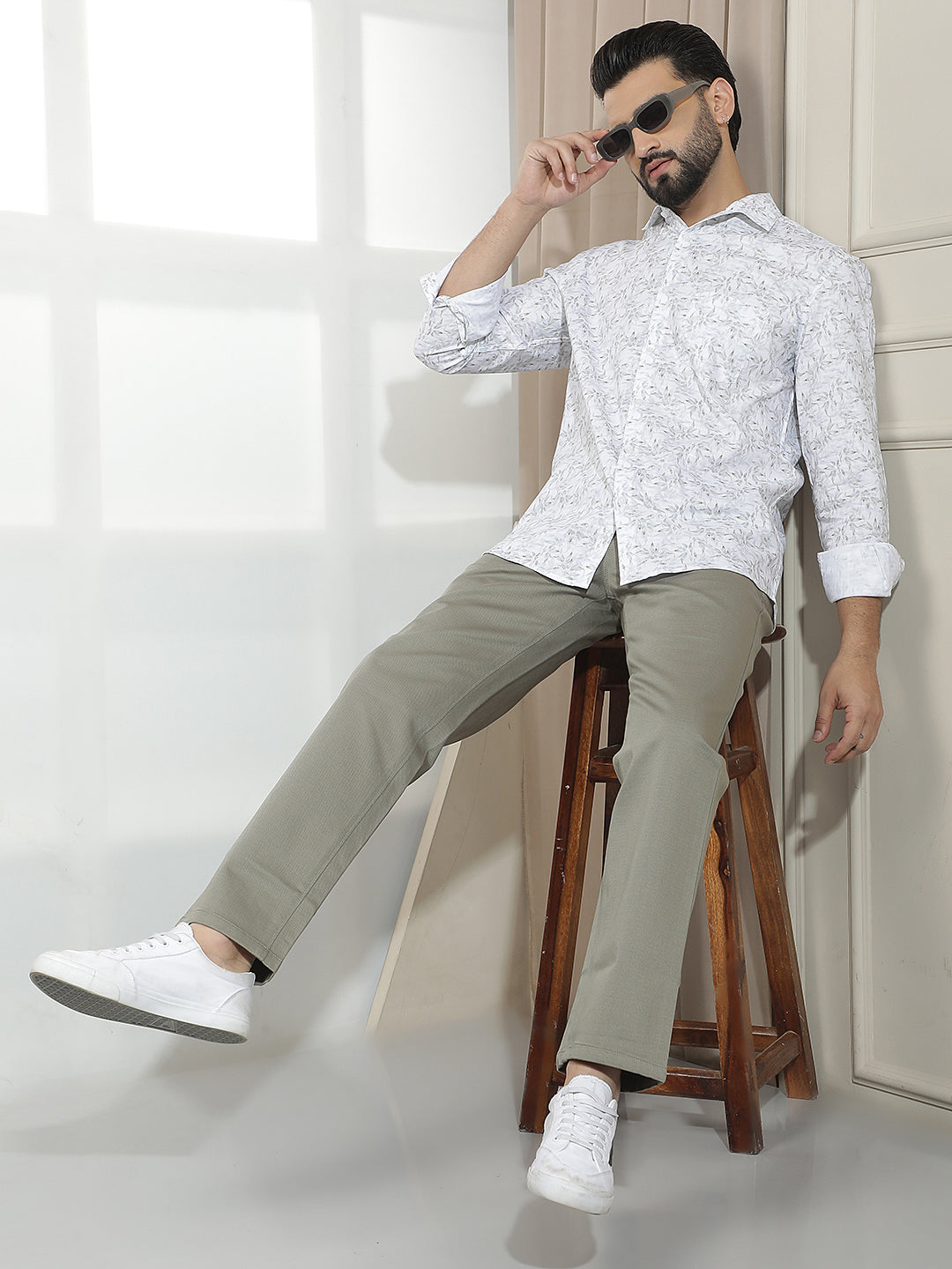 Grey Botanical Print Shirt