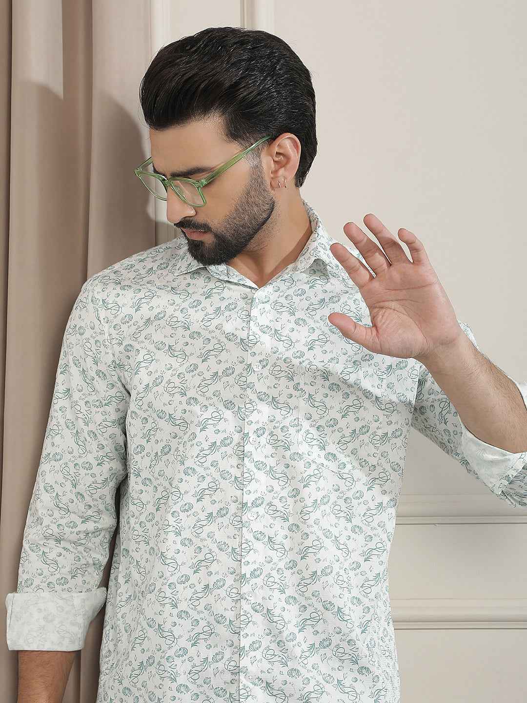100% Cotton Green Floral Print Shirt