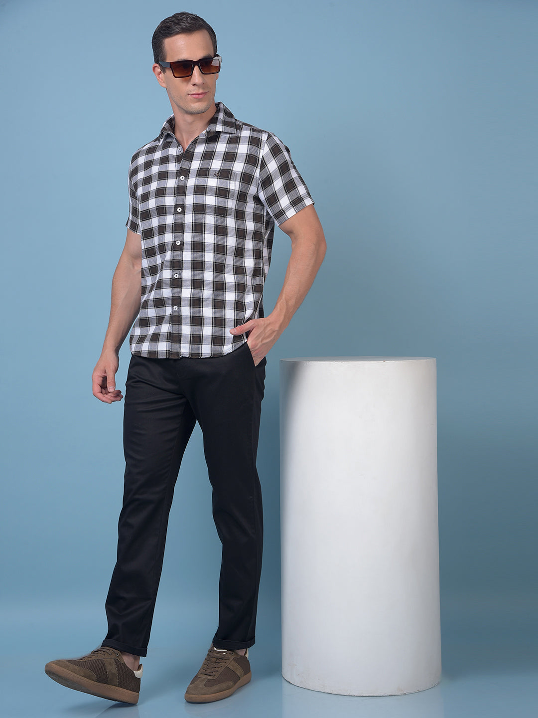 Olive Checked 100% Cotton Shirt