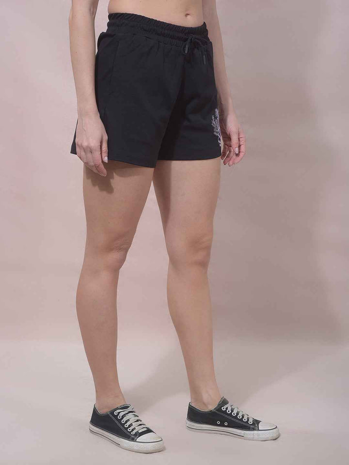 Black Embellished Mid-Thigh Length Shorts