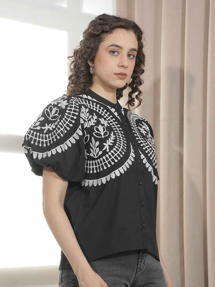 Black 100% Cotton Embroidery Shirt