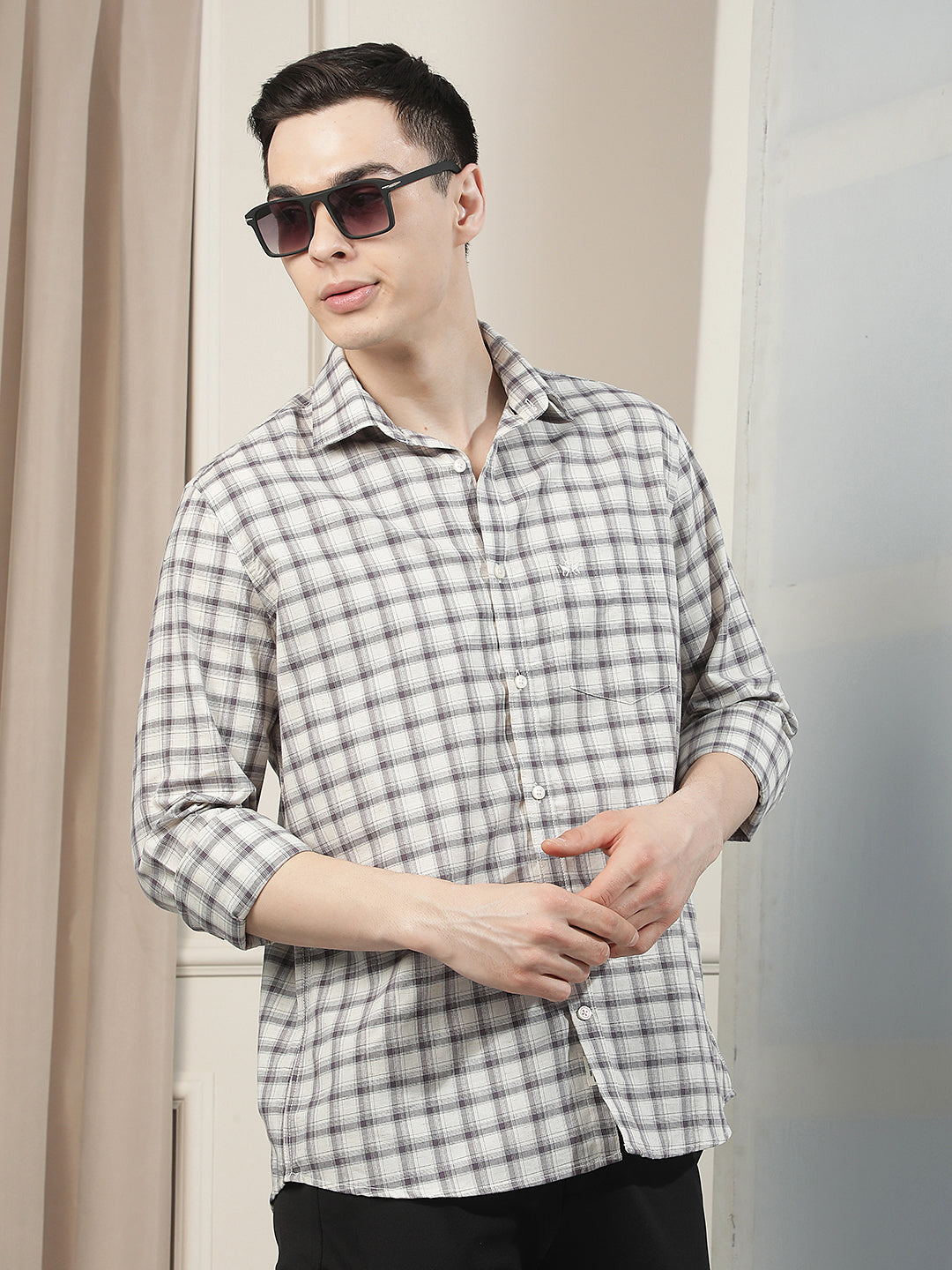Purple Checked Linen Shirt