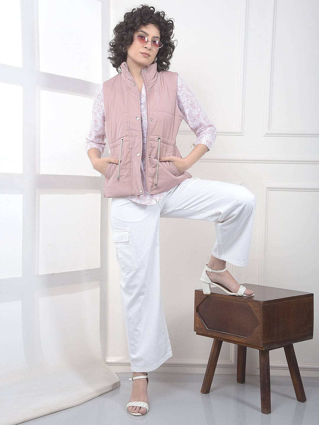 Pink High Neck Sleeveless Padded Jacket