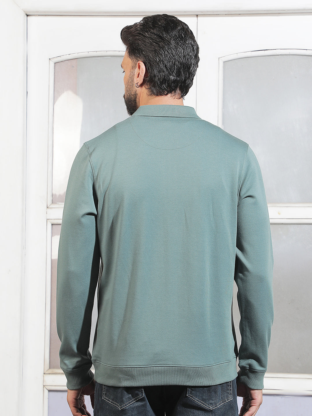 Green Polo Neck Front Open Sweatshirt