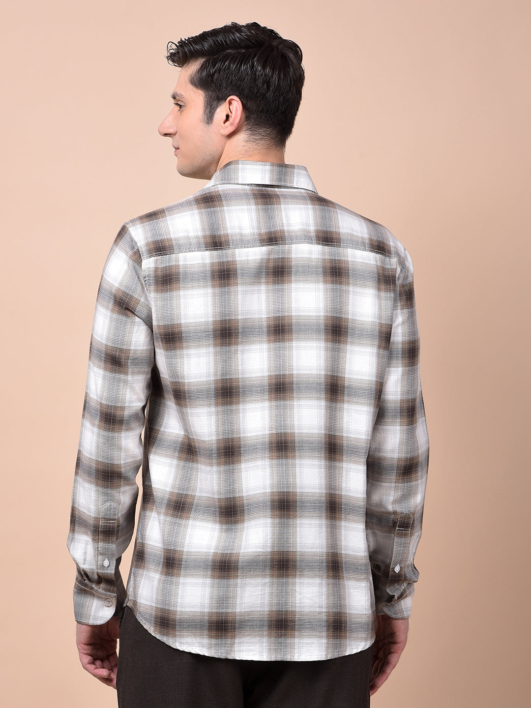 Brown Checked 100% Cotton Shirt