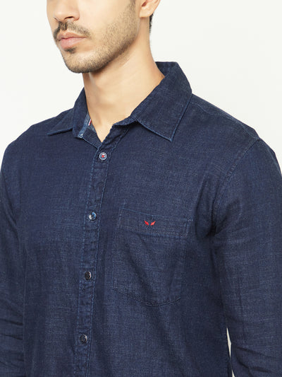 Navy Blue 100% Cotton Denim Shirt