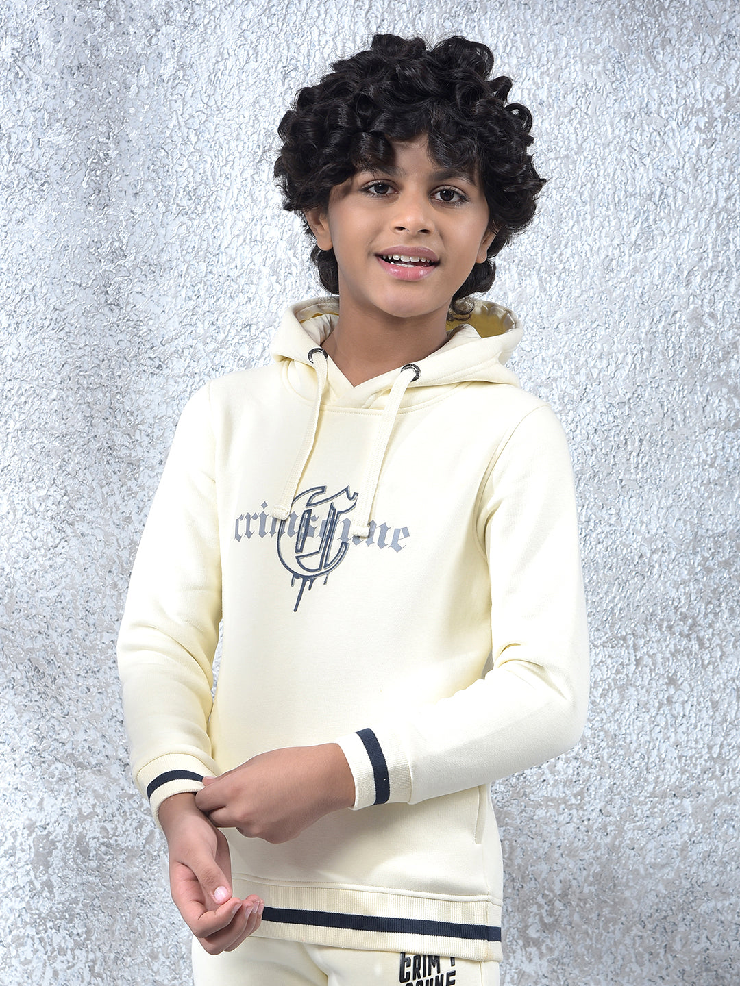 Cream Typographic Print Hooded Neck Sweatshirt