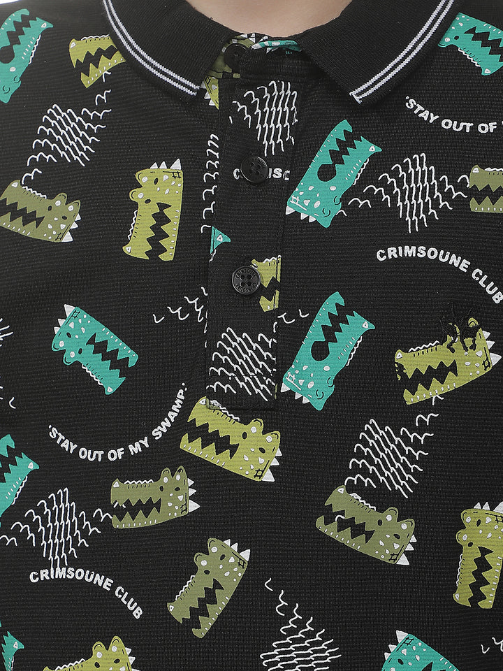 Black Abstract Print Polo T-Shirt