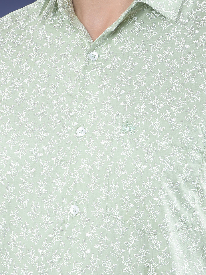 Green Floral Print 100% Cotton Shirt