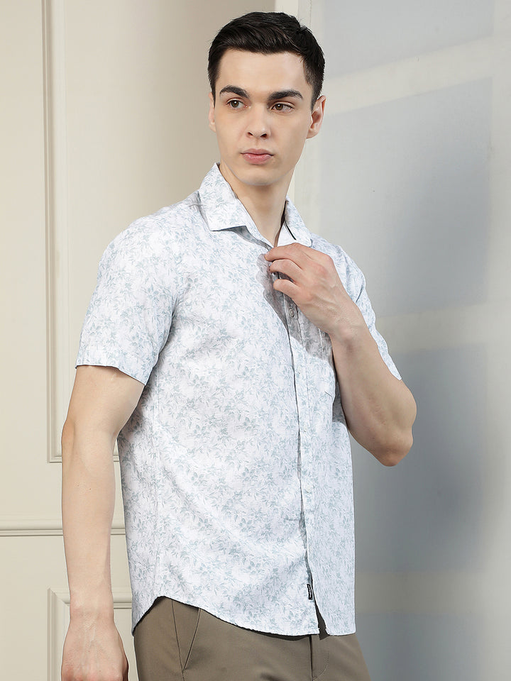 White Floral Print Shirt