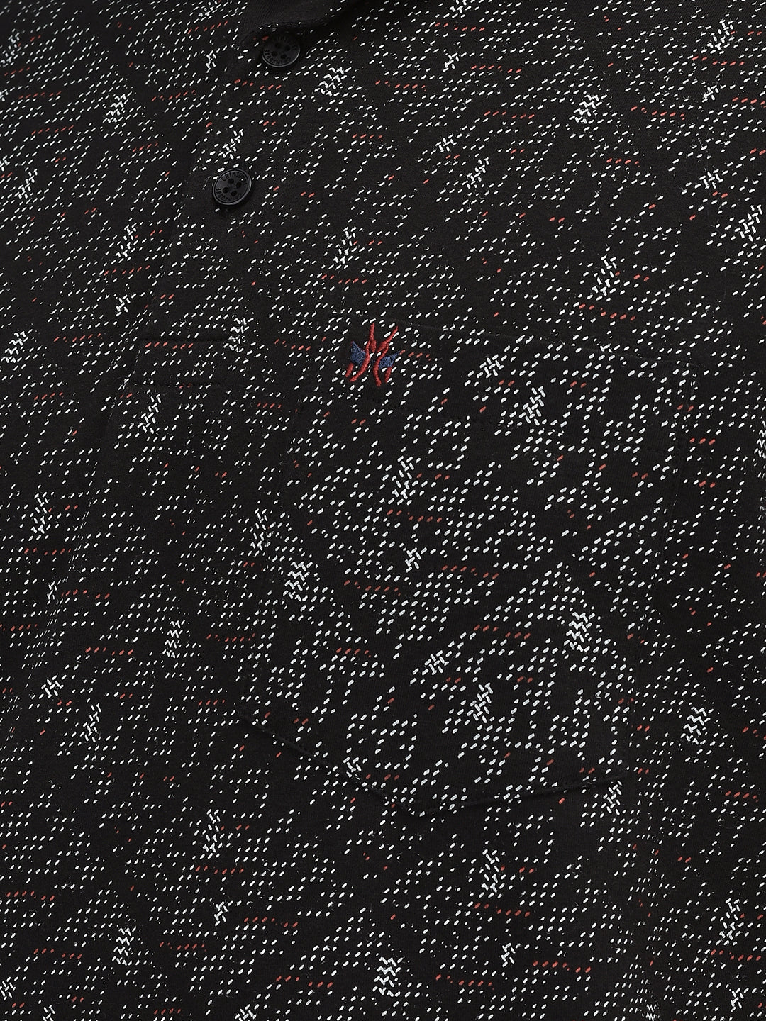 Black Printed 100% Cotton Polo Neck T-Shirt