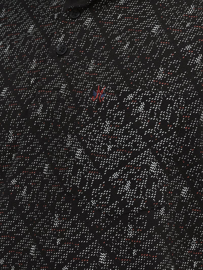 Black Printed 100% Cotton Polo Neck T-Shirt