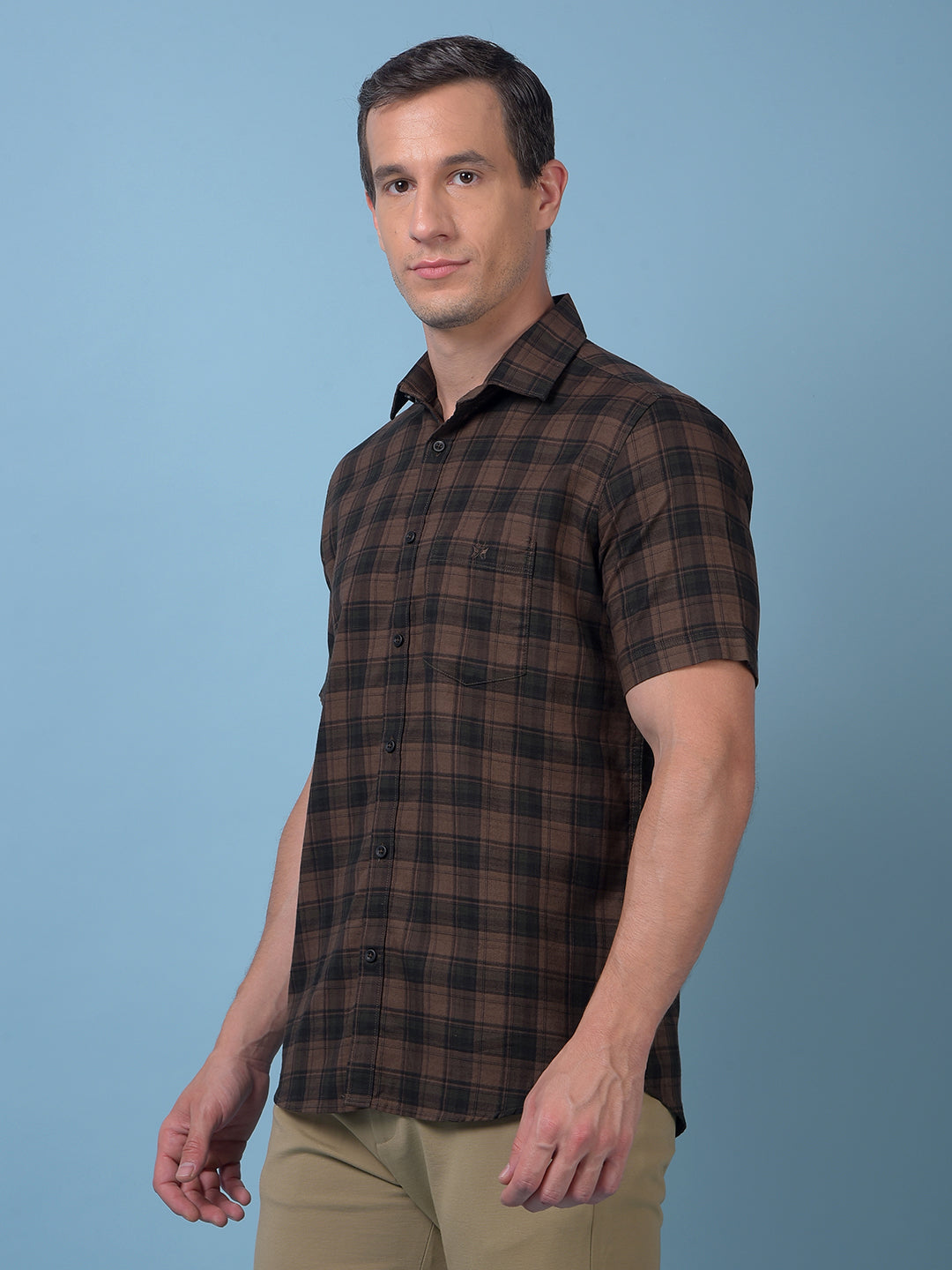Brown Checked 100% Cotton Shirt