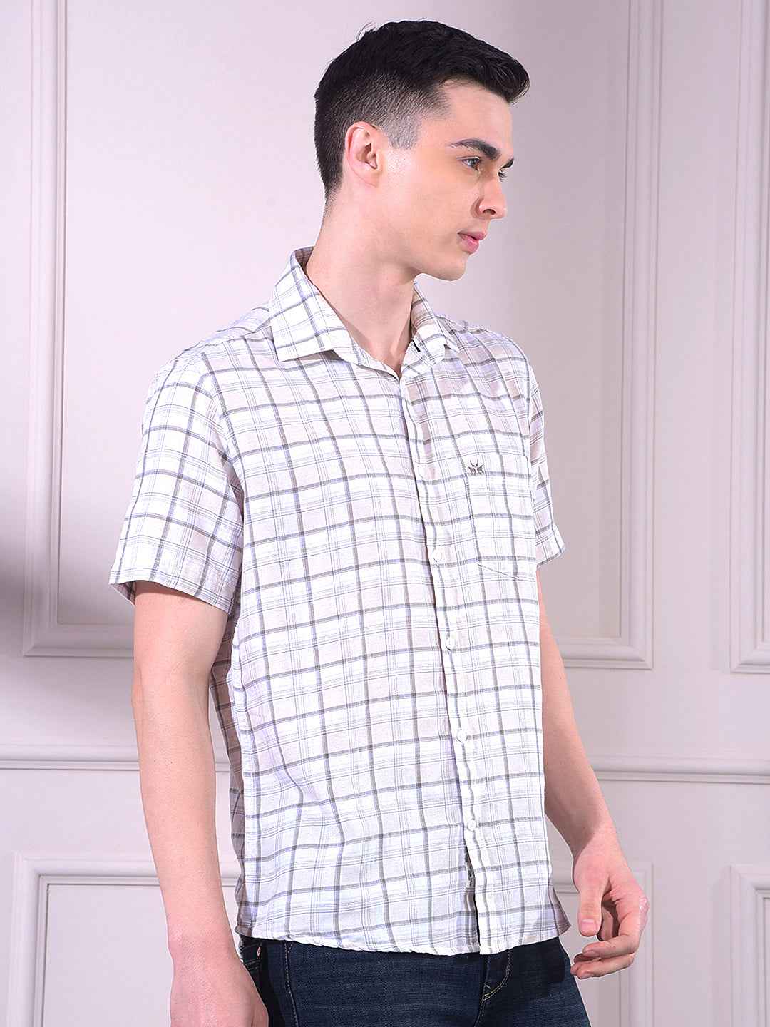 Olive Linen Checked Shirt