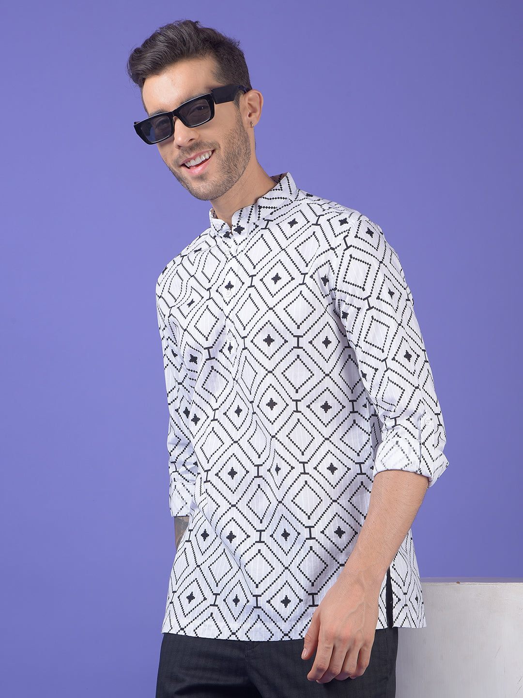 White Printed 100% Cotton Kurta