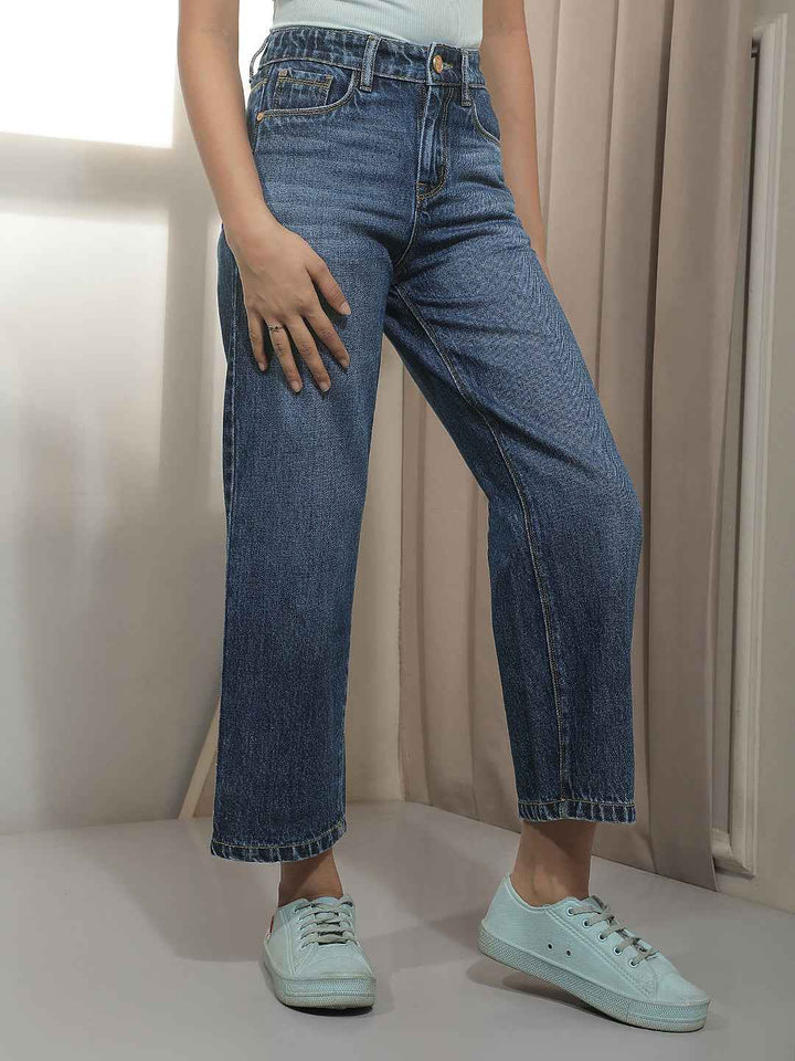 Blue 100% Cotton Wide Leg Jeans