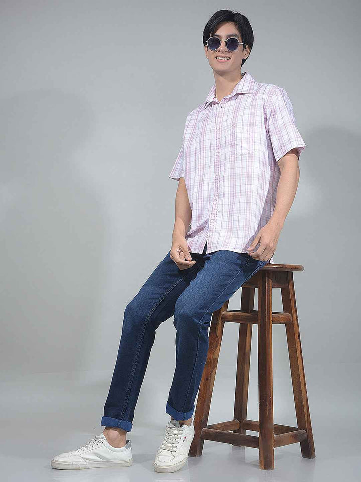 Purple Checked 100% Cotton Shirt