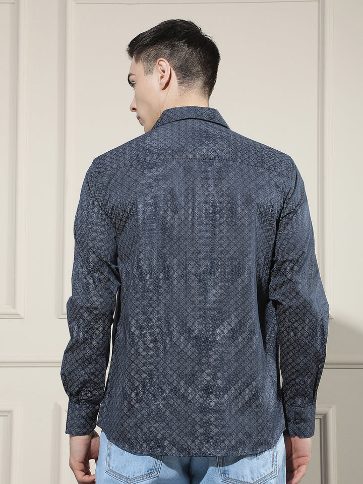 Refined Deep Blue Printed Shirt