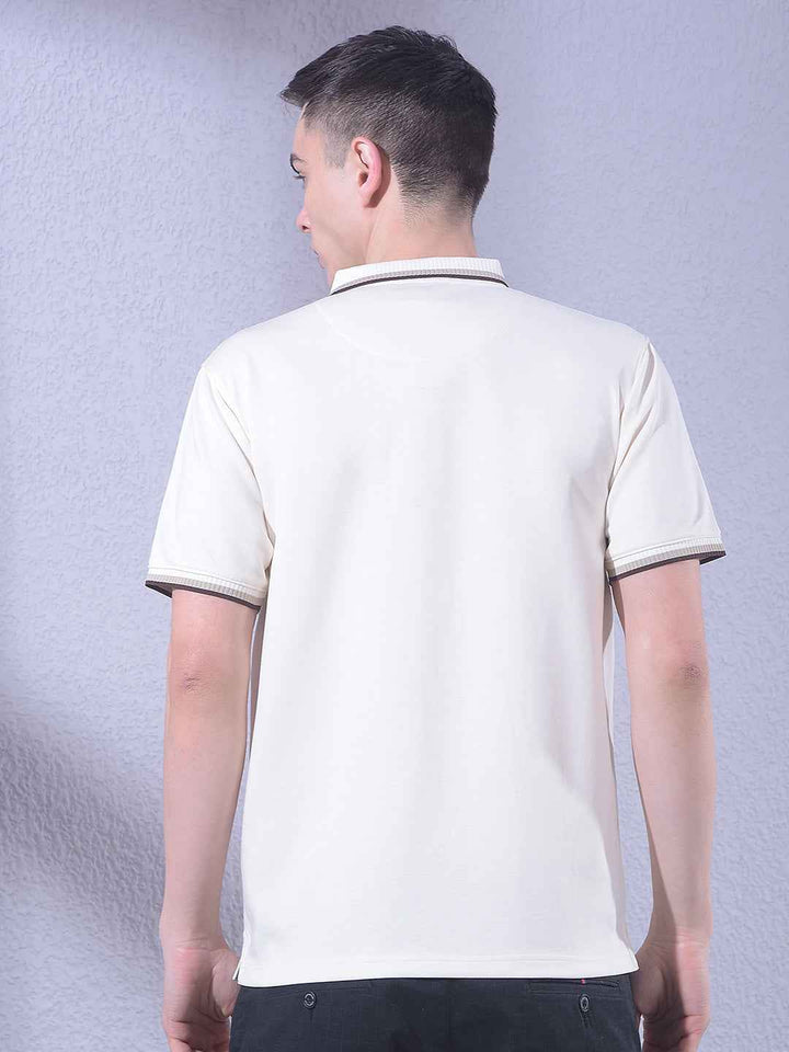 White Polo Neck T-Shirt with Zip Closure