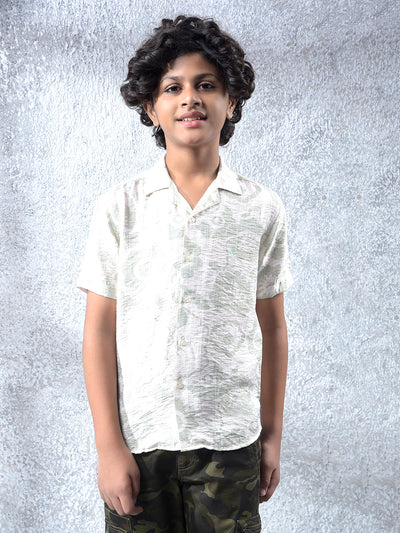 Green Floral Print Resort-Collar Shirt