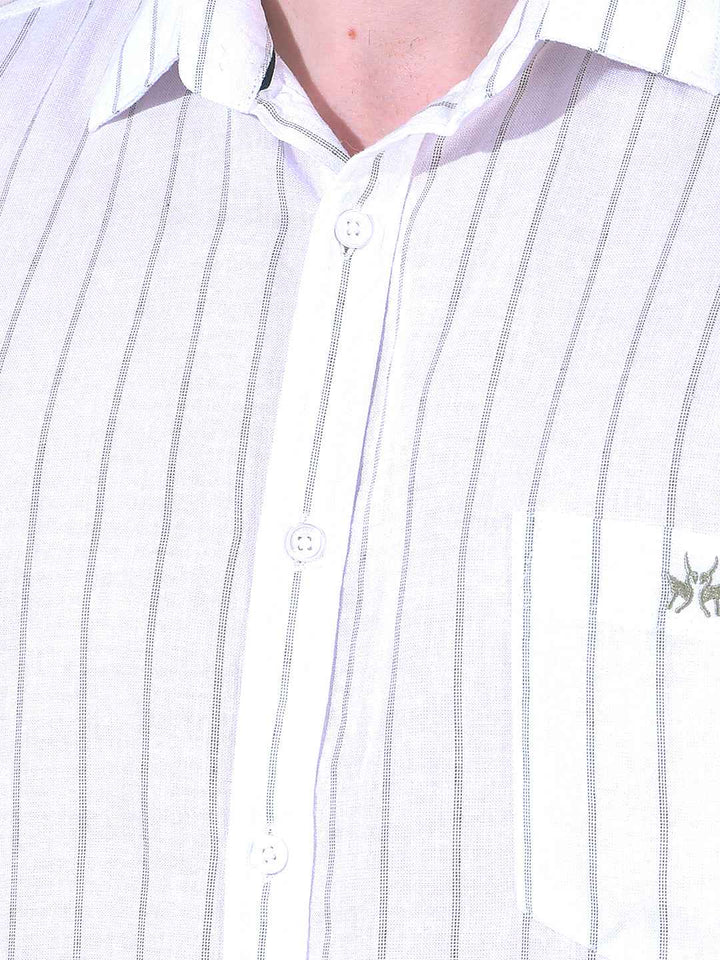 White Vertical Stripes Linen Shirt