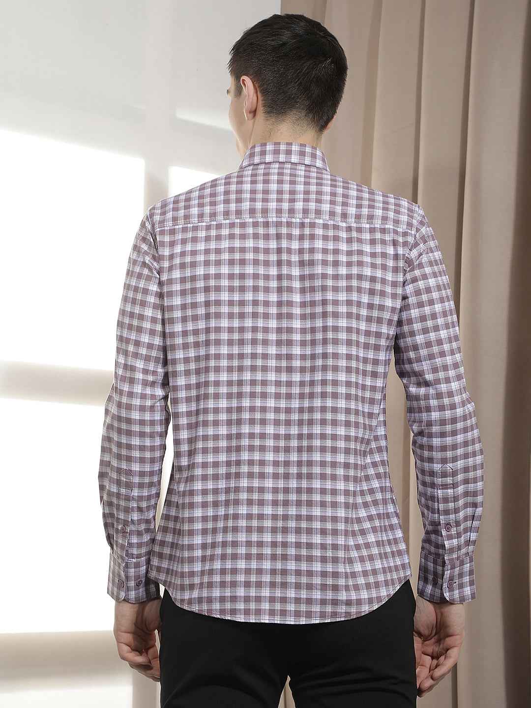Purple Checked 100% Cotton Shirt