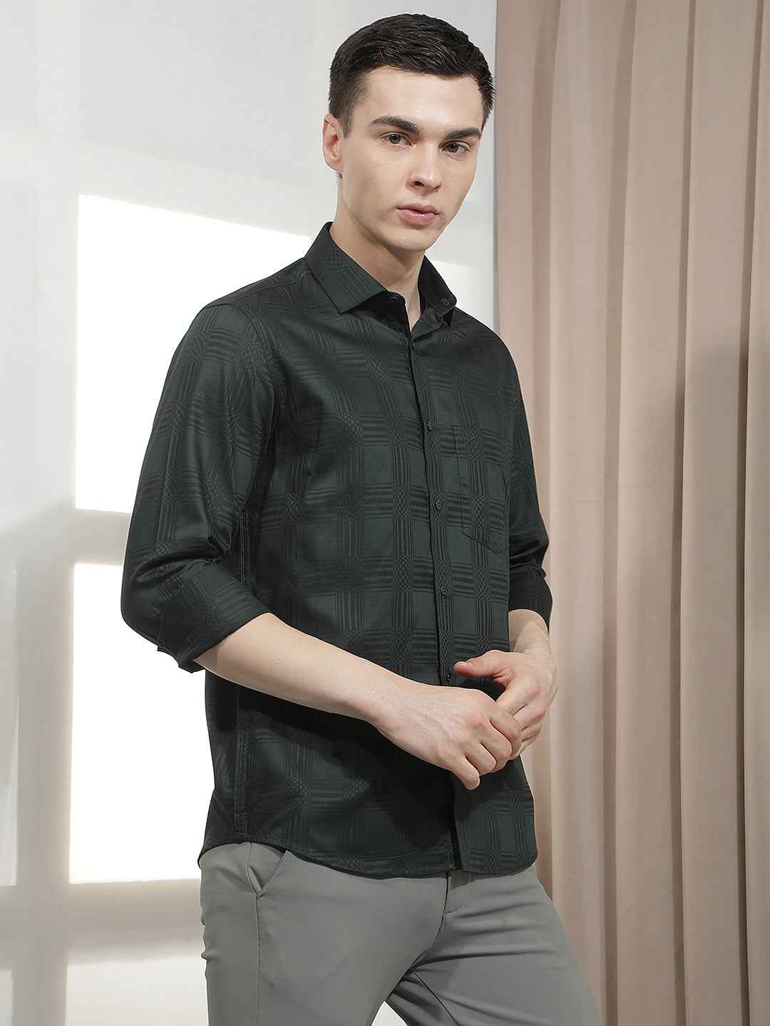Green Jacquard 100% Cotton Shirt