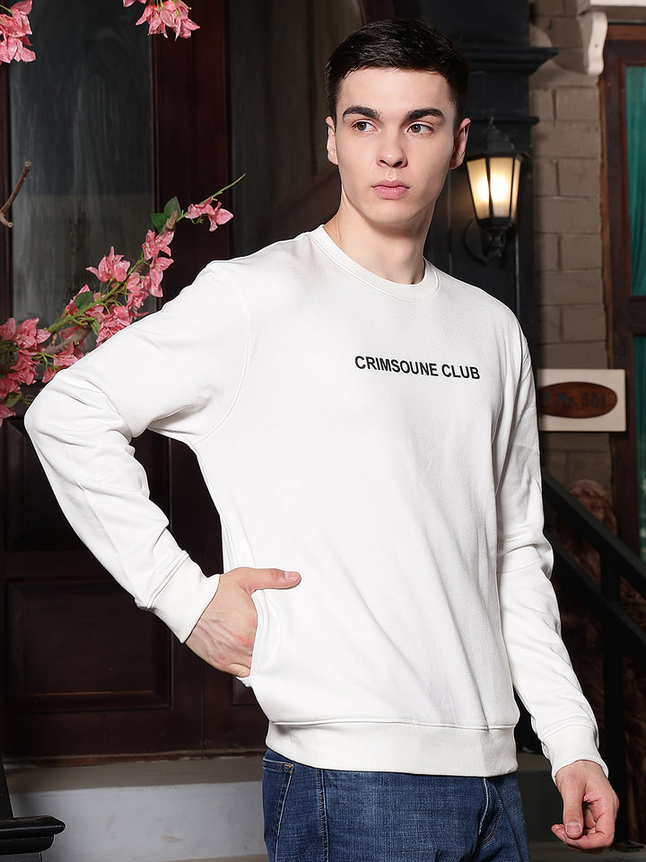 Off White Typographic Print Round Neck Sweatshirt